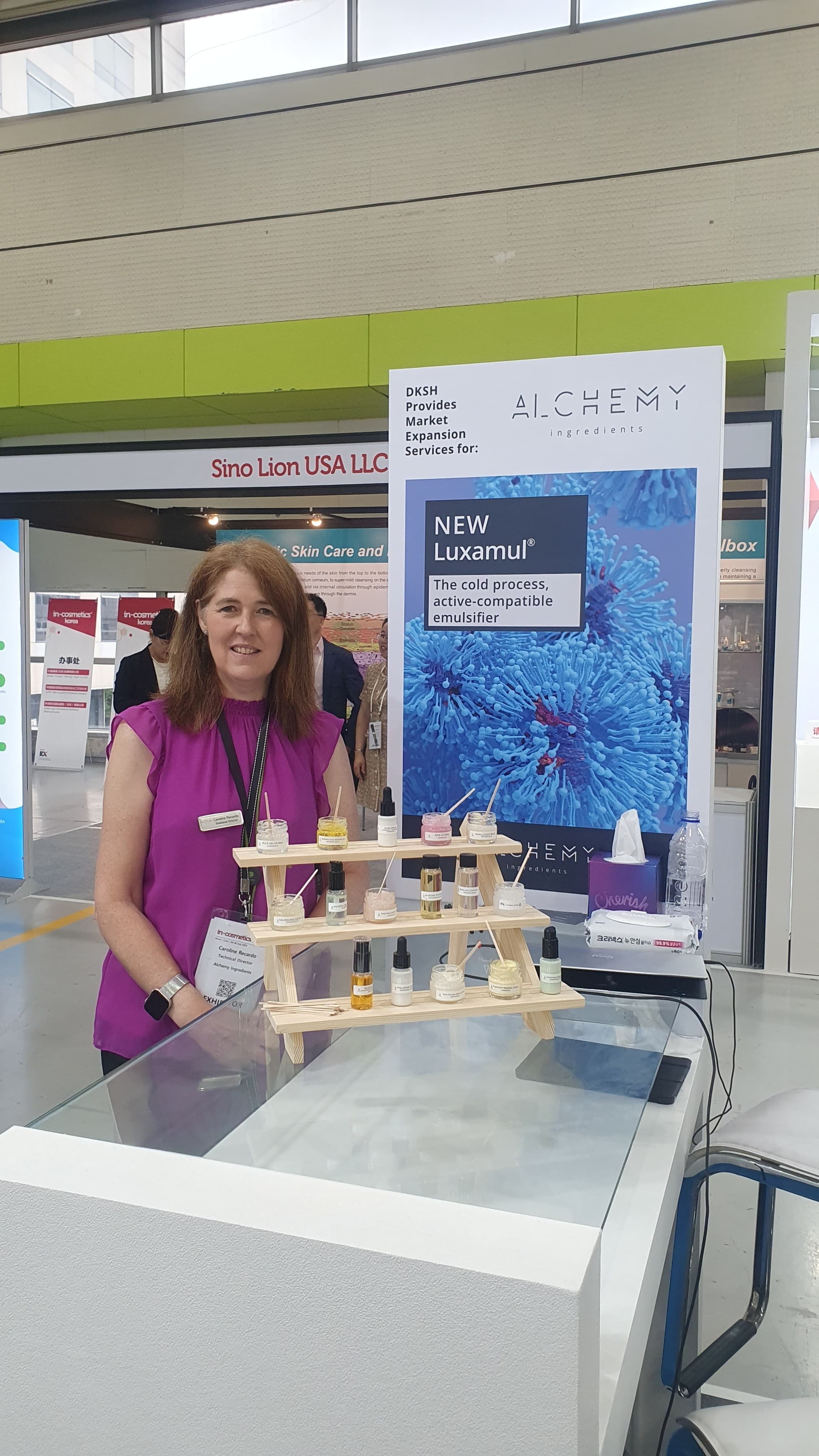 Caroline on a trade show stand